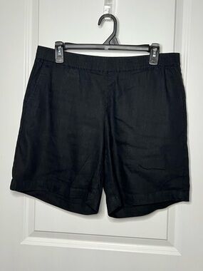 J.Jill Linen Stretch Shorts Black Pull On Coastal Beach Sz M Petite EUC